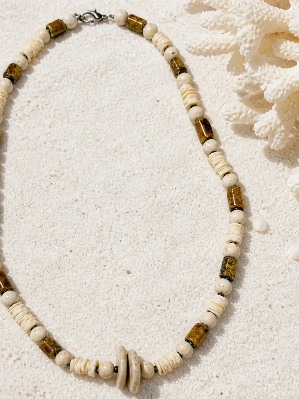 Unisex Hand Crafted Earthy Beaded Necklace with Stone Accents
